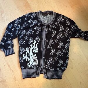 Black & White Cotton Cardigan Sweater